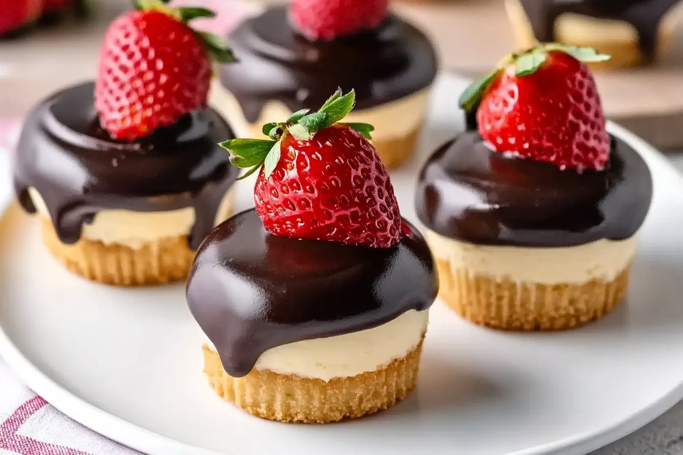 Mini-Käseküchlein mit schokolierten Erdbeeren
