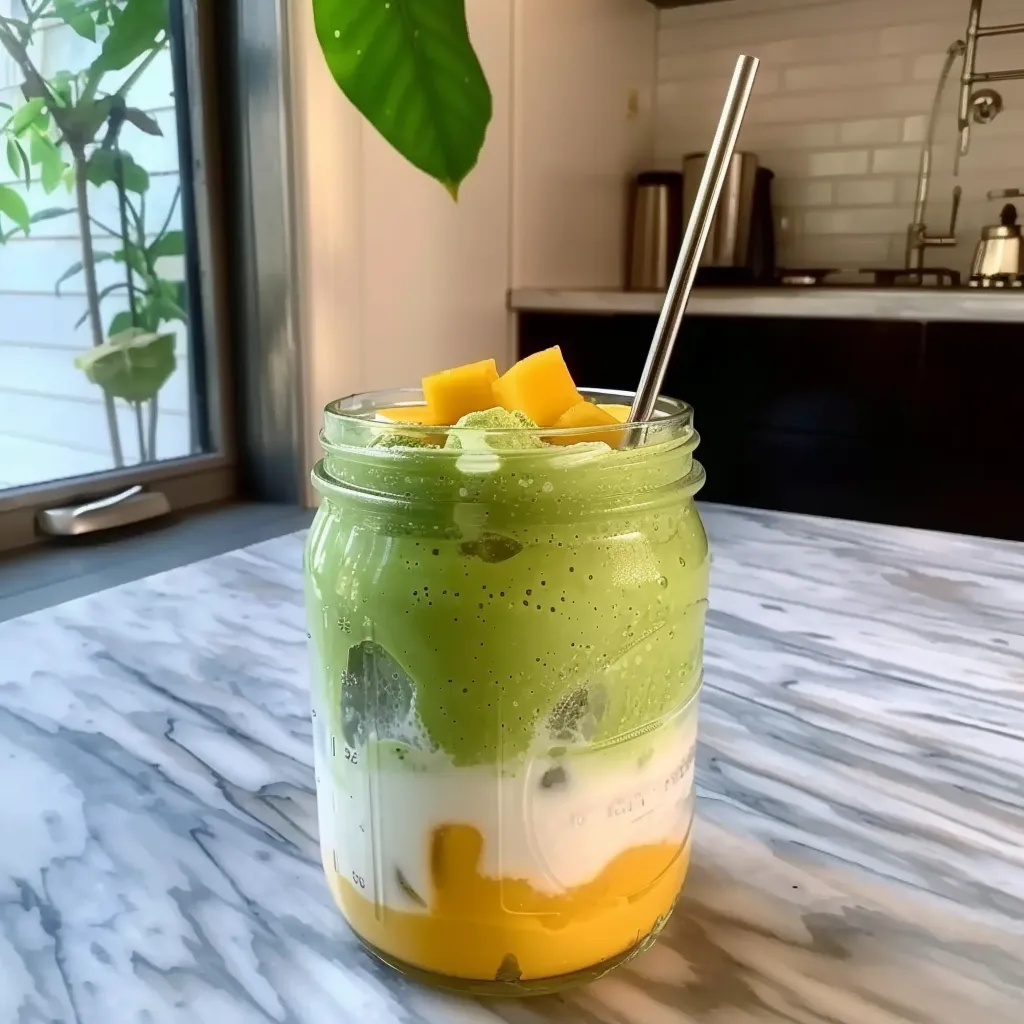 Eiskaffee mit Mango und Matcha (Iced Mango Matcha Latte)