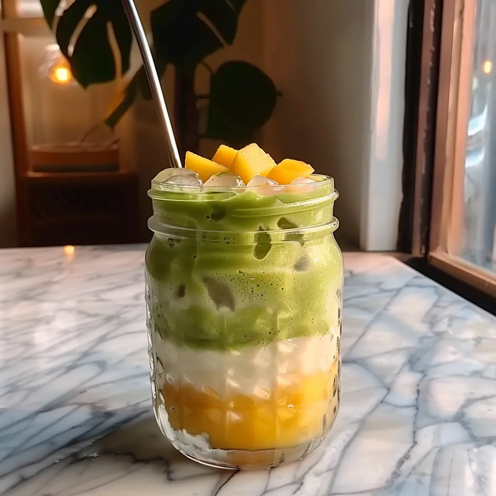 Eiskaffee mit Mango und Matcha (Iced Mango Matcha Latte)