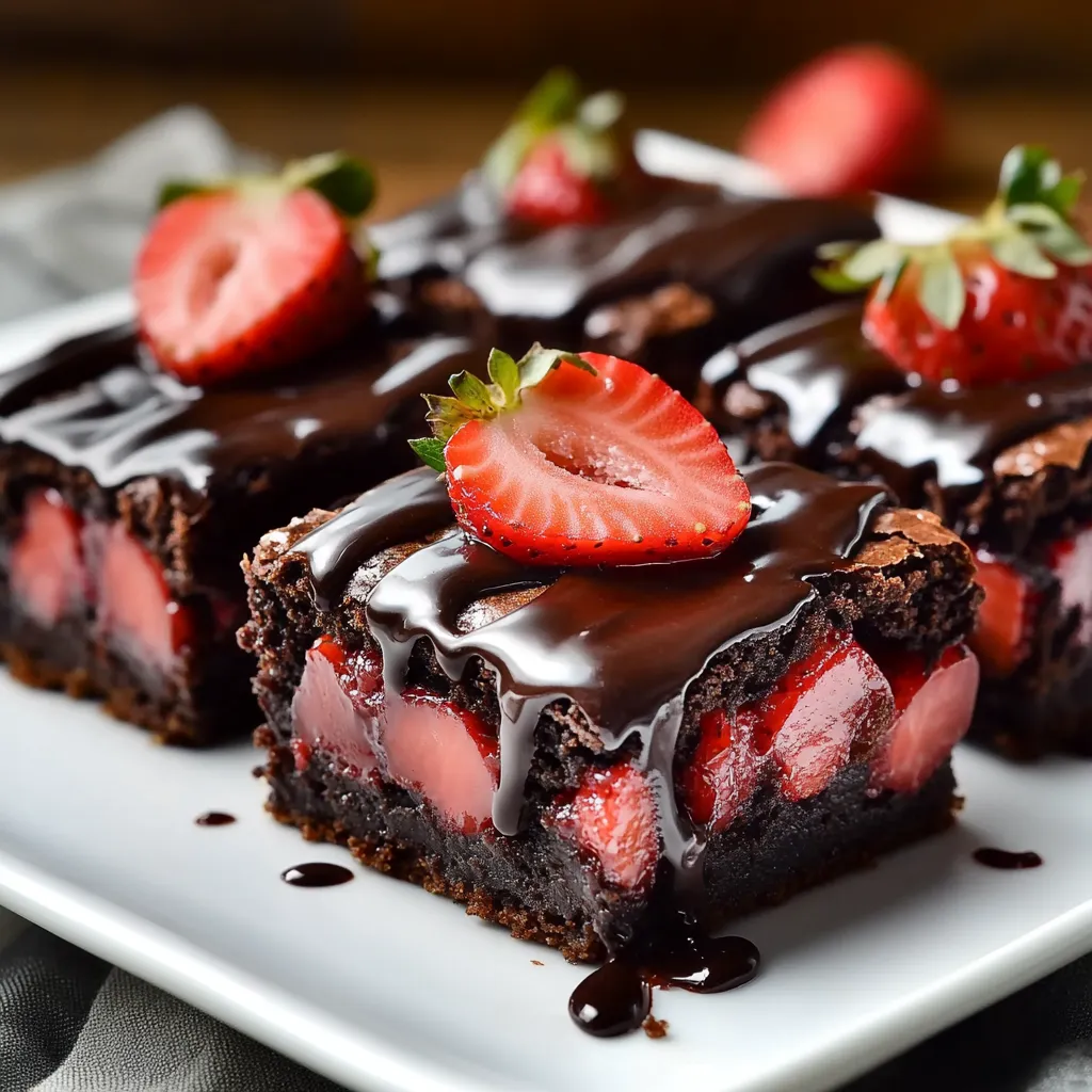 Schokoladen-Brownies mit Erdbeeren und Ganache