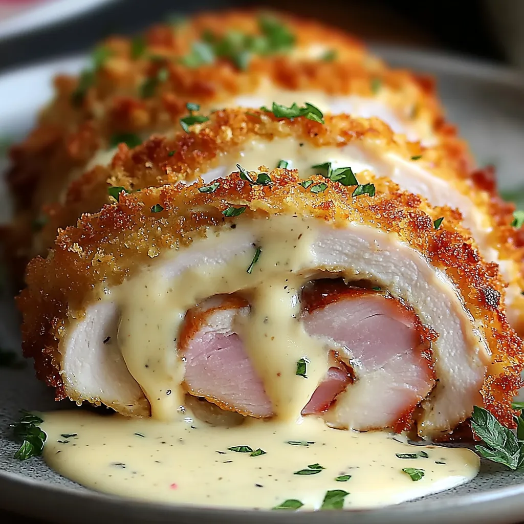Knusprig-cremiges Hähnchen Cordon Bleu mit Dijonsauce
