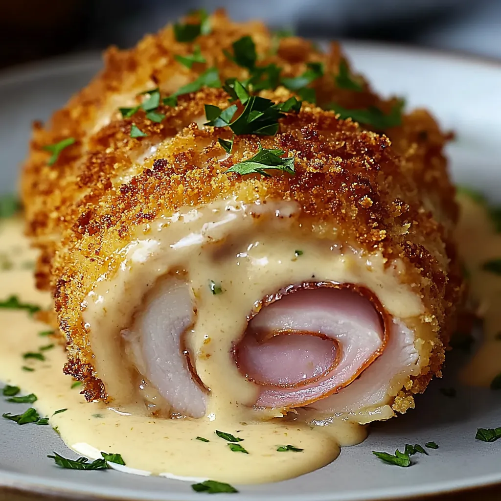 Knusprig-cremiges Hähnchen Cordon Bleu mit Dijonsauce