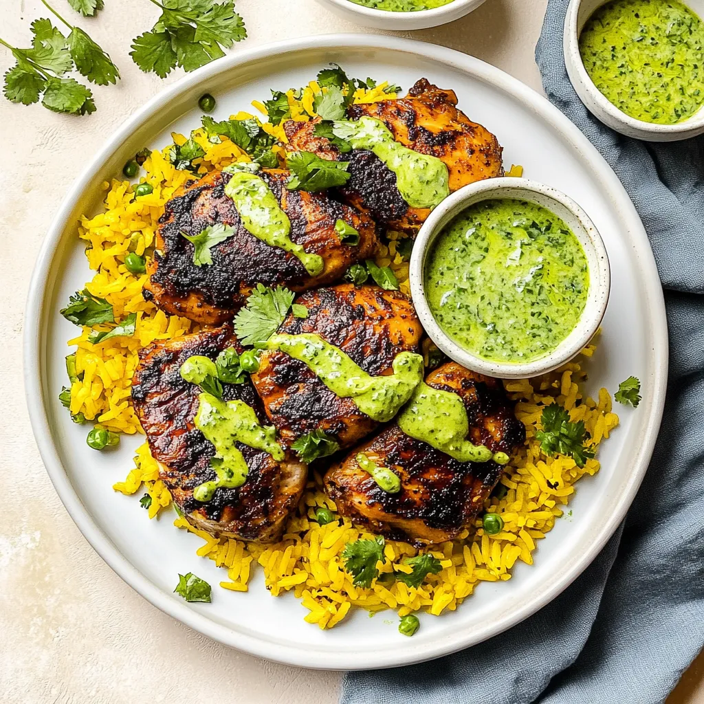 Peruanisches Hähnchen mit Reis und grüner Soße