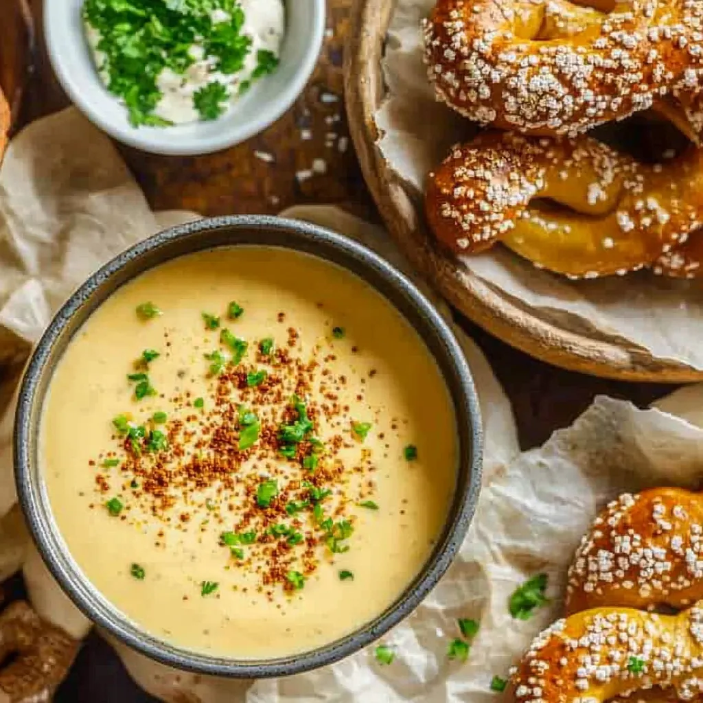 Weiche Brezeln mit Bier-Käse-Dip