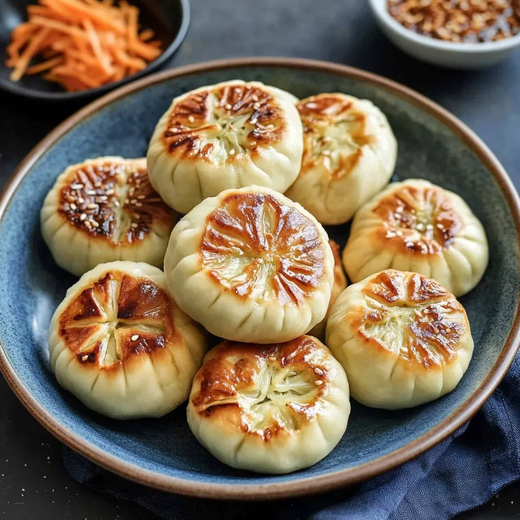 Gebratene Vegane Gemüsebuns mit Kohl und Glasnudeln (Shēng Jiān Bāo)