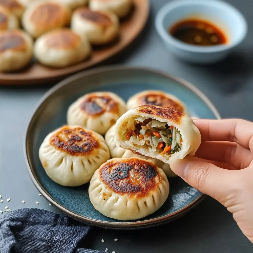 Gebratene Vegane Gemüsebuns mit Kohl und Glasnudeln (Shēng Jiān Bāo)