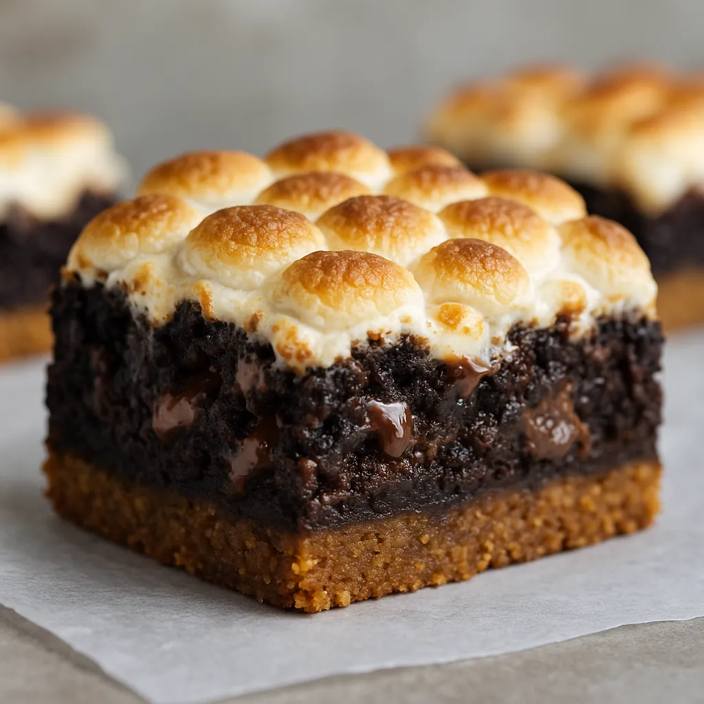 Brownies mit Marshmallows und Keksboden