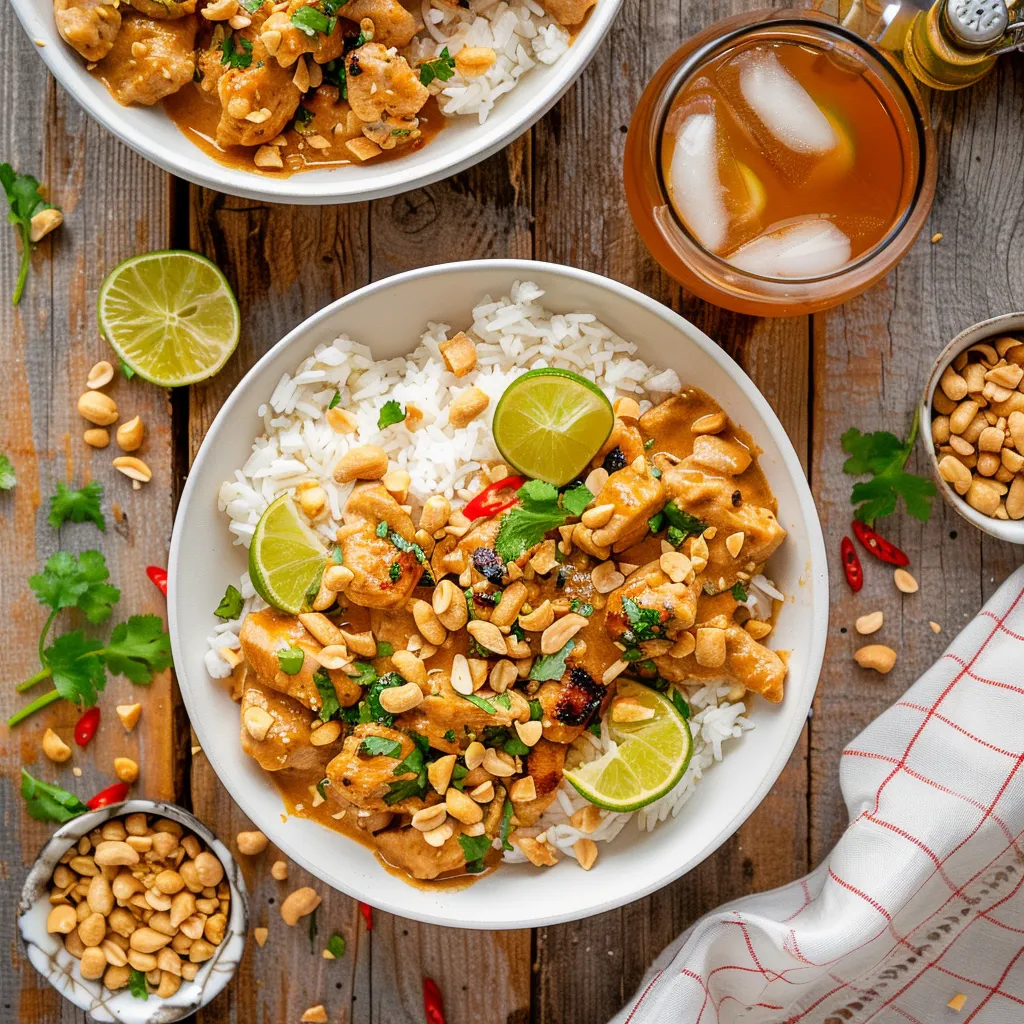 Thai-Erdnuss-Hähnchen mit Reis – Cremig, Aromatisch & Einfach