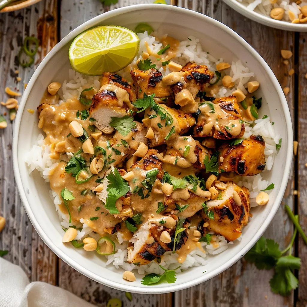 Thai-Erdnuss-Hähnchen mit Reis – Cremig, Aromatisch & Einfach