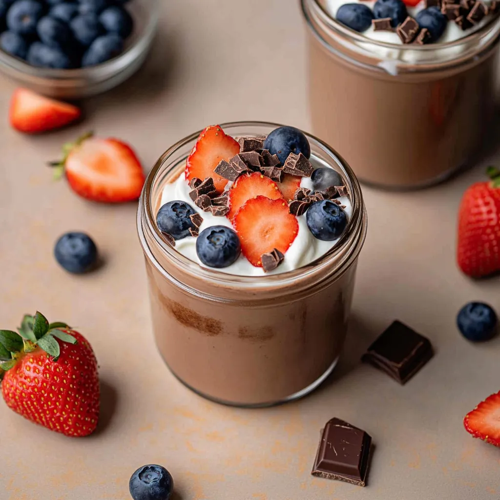 Protein-Pudding mit Schokolade und Beeren