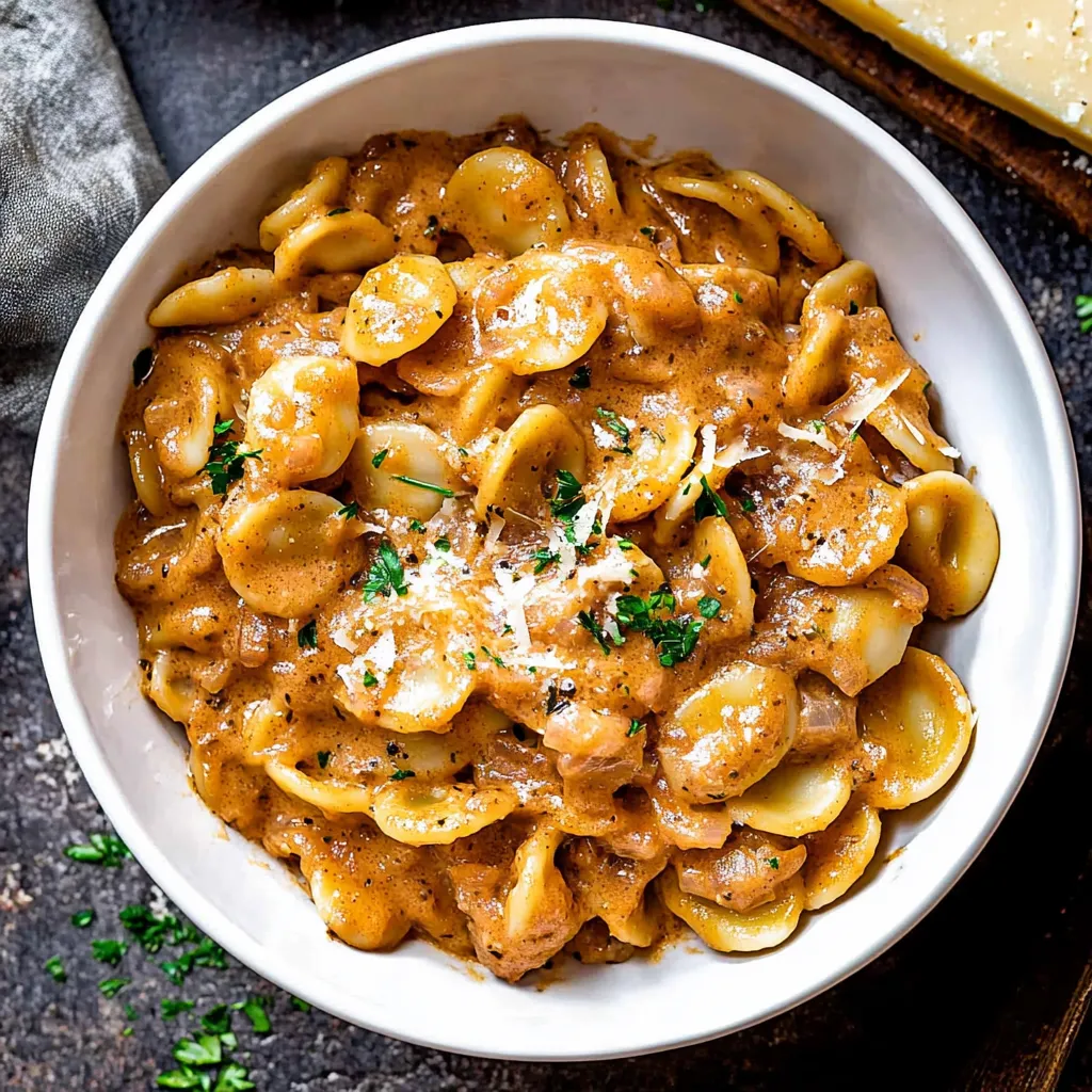 Französische Zwiebelpasta aus einem Topf