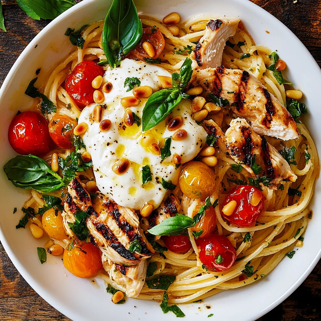 Hähnchen-Spaghetti mit Burrata und Zitronen-Knoblauch-Butter-Soße