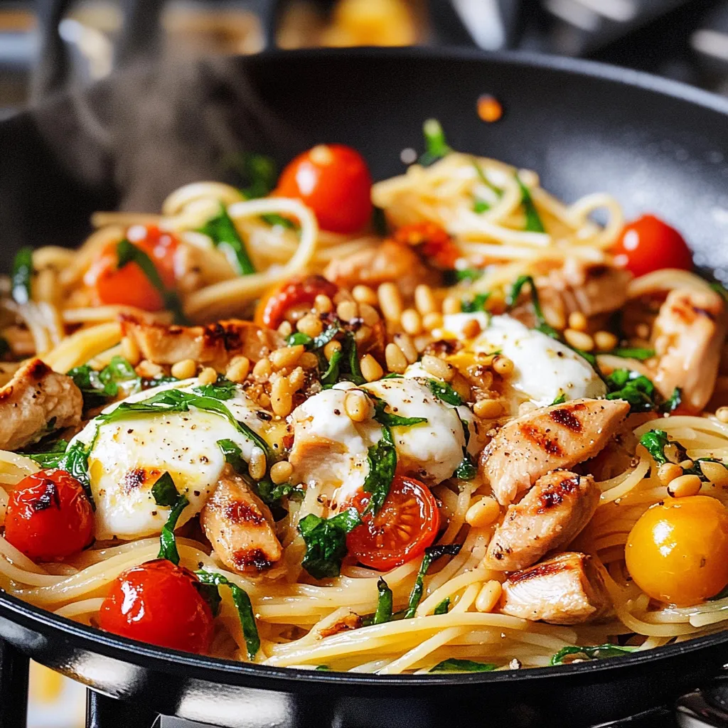 Hähnchen-Spaghetti mit Burrata und Zitronen-Knoblauch-Butter-Soße