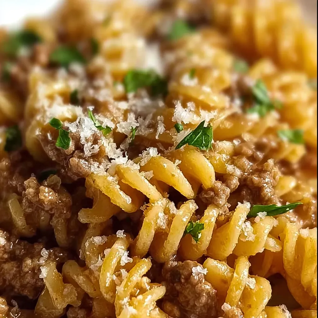 Rindfleisch-Rotini in Knoblauch-Parmesan-Sauce