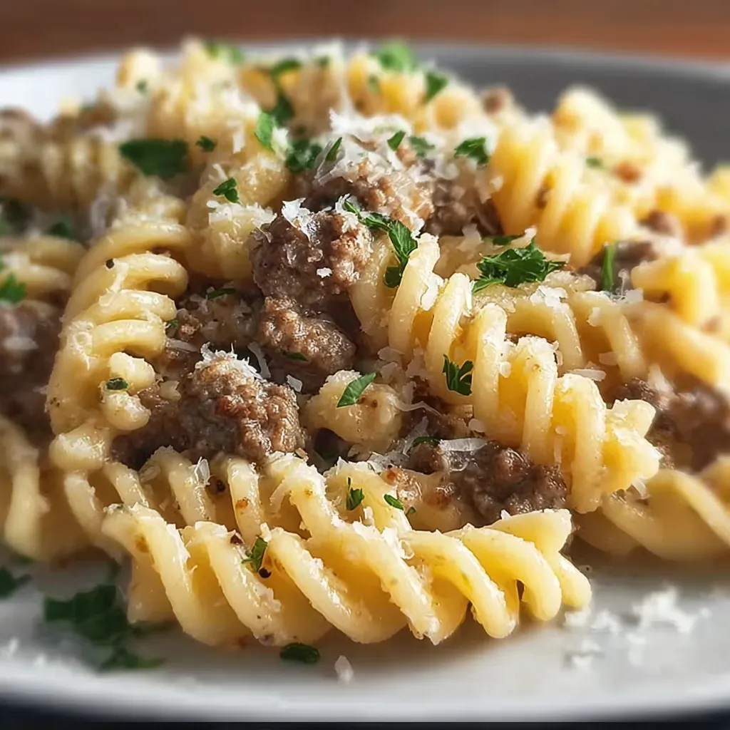 Rindfleisch-Rotini in Knoblauch-Parmesan-Sauce