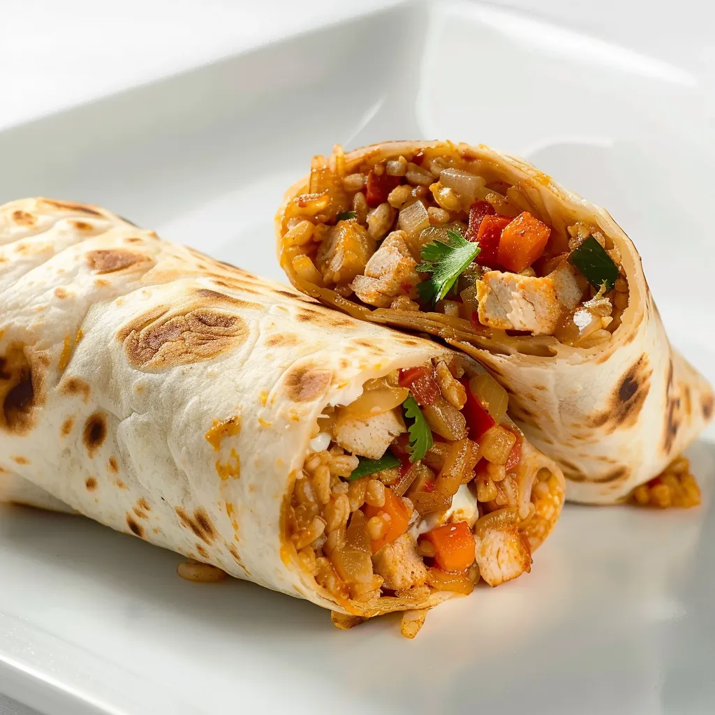 Käsige Burritos mit Hack-Hähnchen und Reis