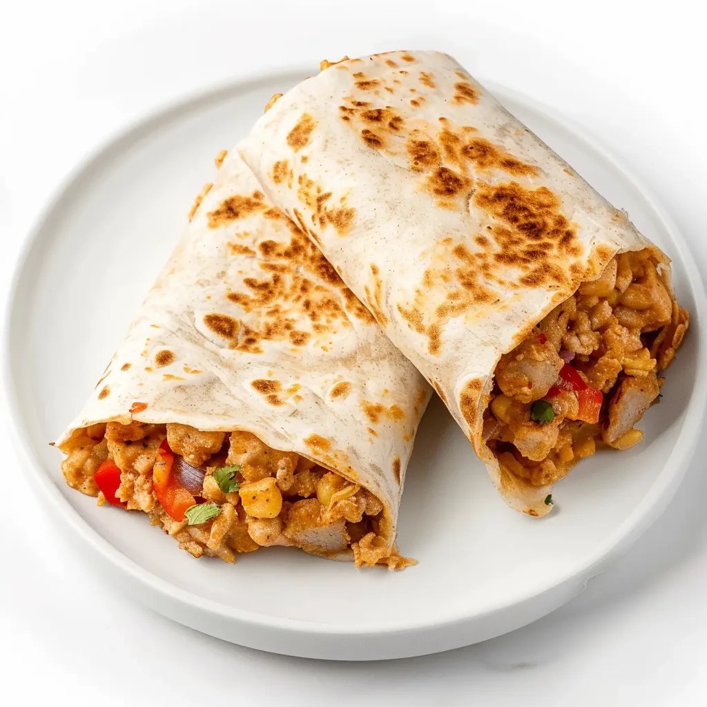 Käsige Burritos mit Hack-Hähnchen und Reis