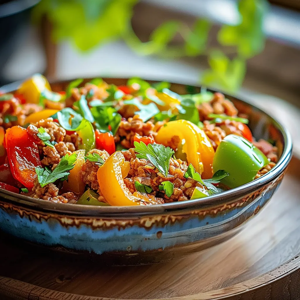 Gebackene Putenhackpfanne mit Paprika