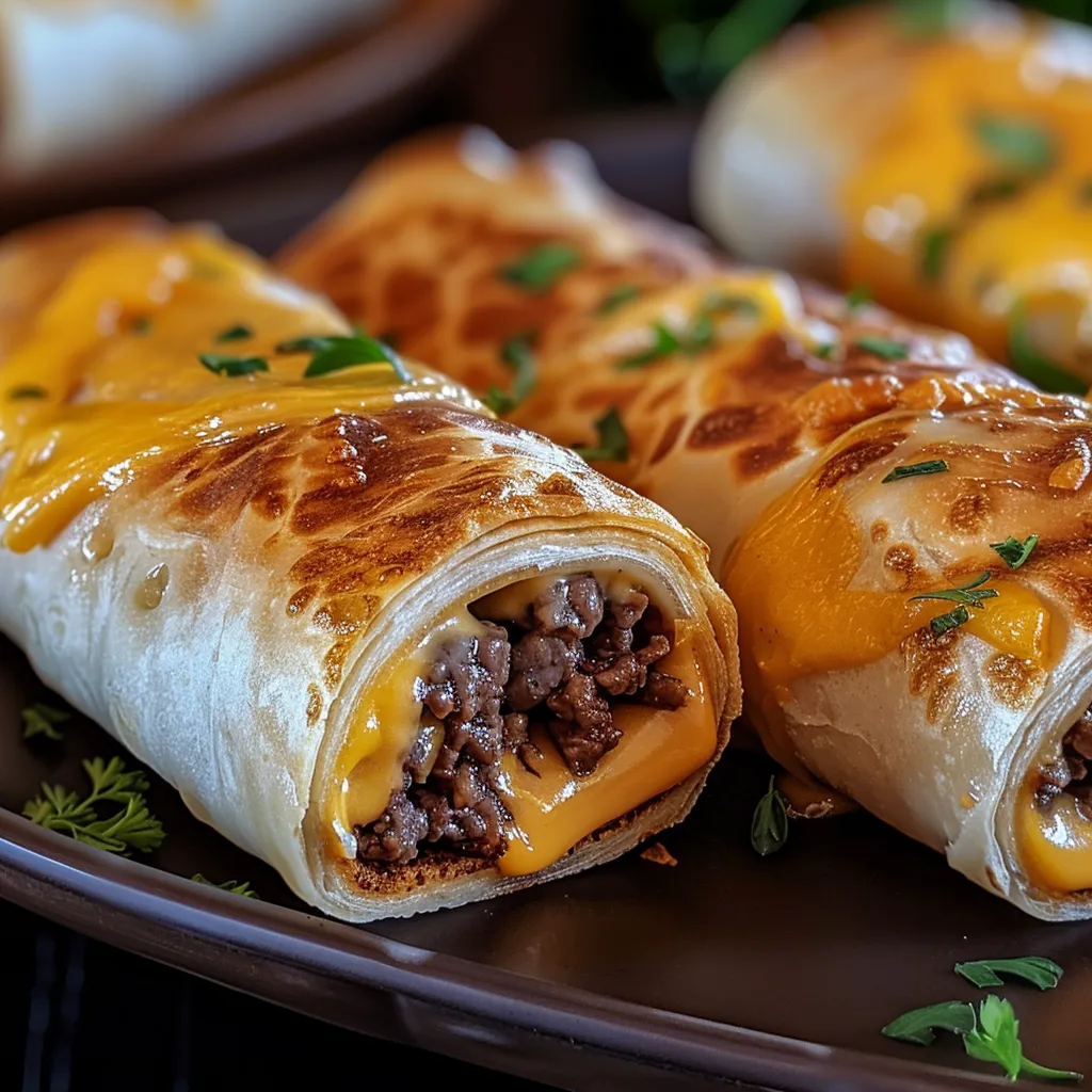 Knusprige Cheeseburger-Röllchen mit Knoblauchbutter