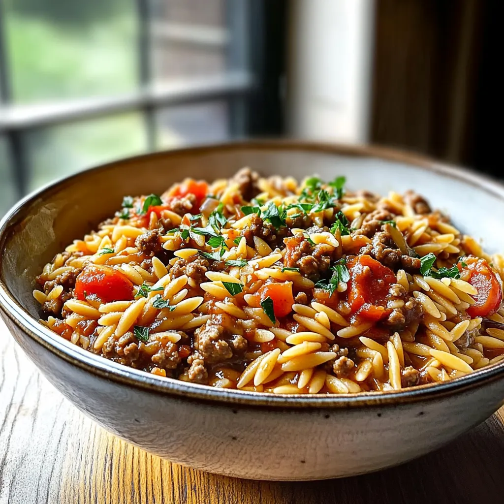 Herzhaftes Orzo mit Hackfleisch