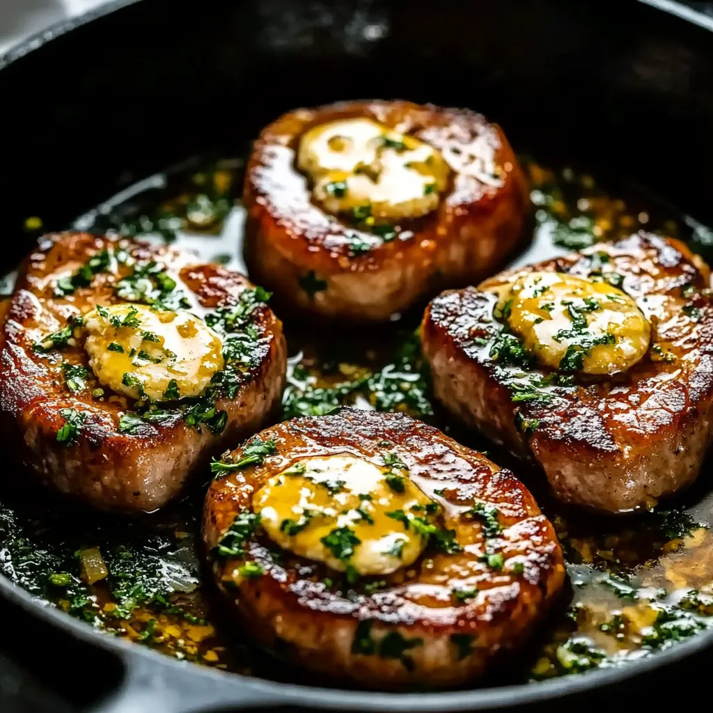 Knoblauch-Butter Schweinekoteletts aus der Pfanne