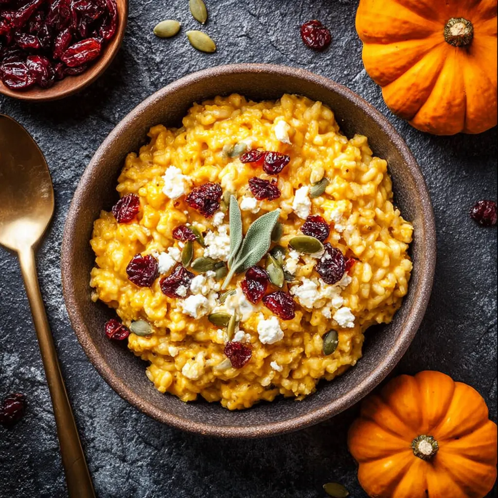 Überbackenes Kürbis-Risotto mit Ziegenkäse