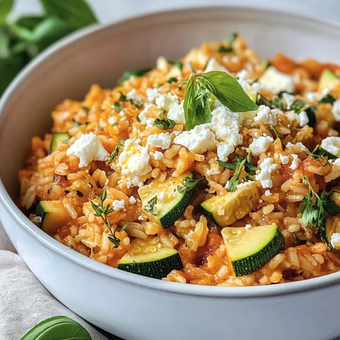 Mediterrane Zucchini-Reis-Pfanne mit schmelzendem Feta-Glück
